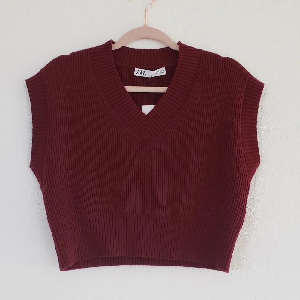 NWT Zara Beautiful Burgundy Wool Blend Vest - Picture 3 of 14